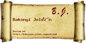 Bakonyi Jolán névjegykártya